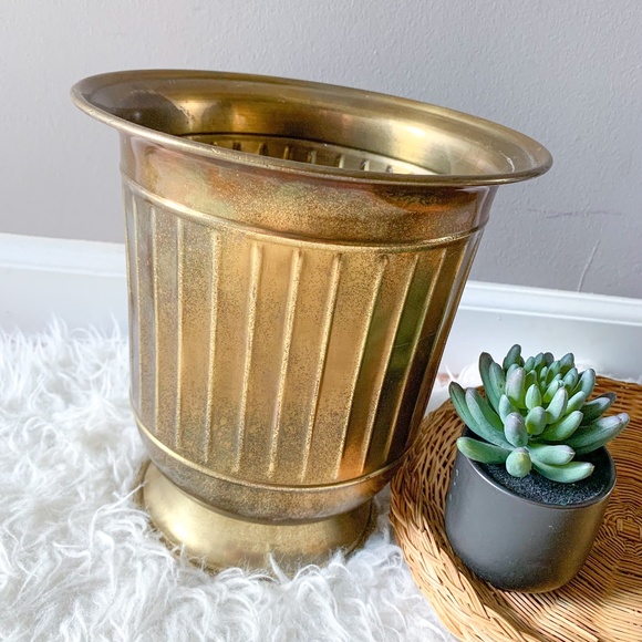 Large 9" Vintage Gold Brass Planter